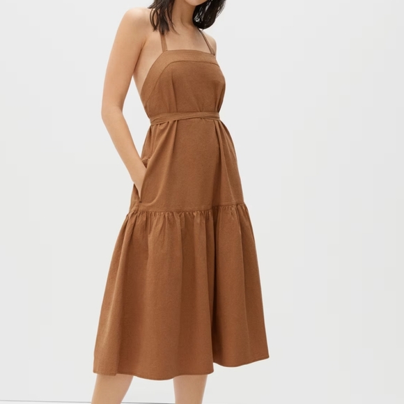 Everlane Cotton Pinafore Backless Dress Brown Sz 8 - Picture 1 of 14